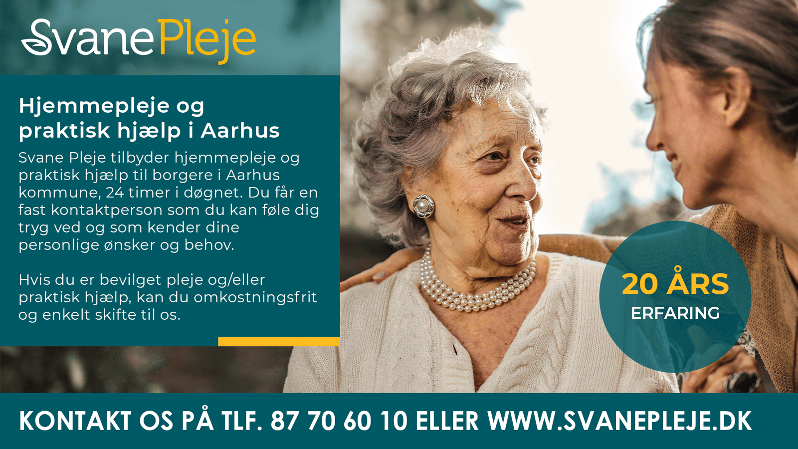 Fuldskærmsannonce: SvanePleje — hjemmepleje Aarhus